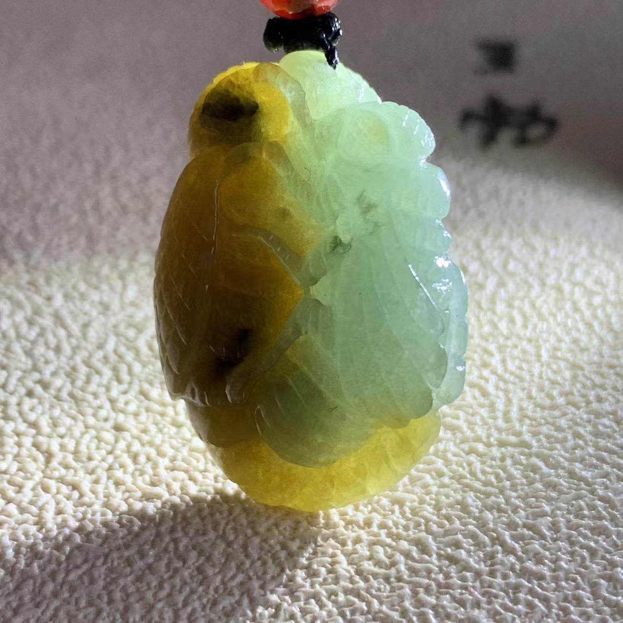 缅甸天然翡翠a货吊坠冰种黄色黄翡金蝉挂件知了蜕变吊坠一鸣惊人