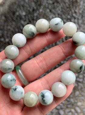 缅甸玉缅甸天然A货手串老料乌鸡飘花手串黑色翡翠圆珠手串13.6mm