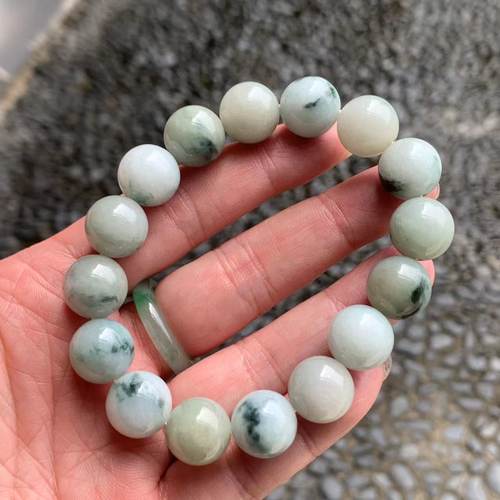 缅甸翡翠A货老料乌鸡飘花手串