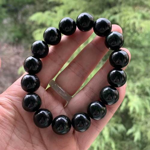 缅甸天然手串黑色铁龙生花绿色底