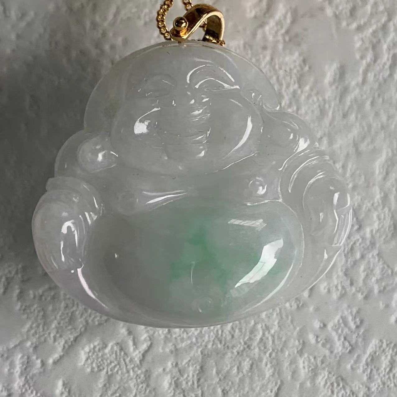缅甸玉佛翡翠吊坠天然A货冰糯绿飘花绿色小佛公挂件弥勒佛挂件