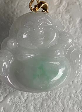 缅甸玉佛翡翠吊坠天然A货冰糯绿飘花绿色小佛公挂件弥勒佛挂件