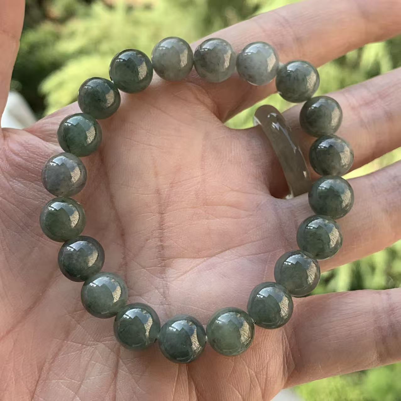 缅甸A货翡翠糯冰乌鸡黑手串9.7mm