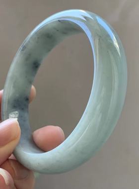 缅甸玉缅甸A货翡翠老坑料淡蓝色乌鸡飘花正圈手镯61.4mm一物一证