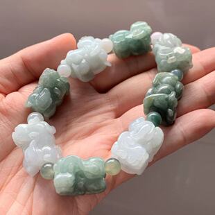 缅甸翡翠手串A货深绿色白色貔貅手串缅甸玉貔貅手链16mm一物一证
