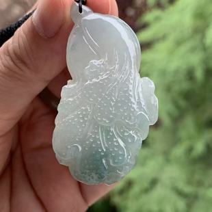 缅甸天然A货翡翠吊坠冰起胶淡蓝色白菜50 7.3mm一物一证 28.7