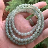 缅甸玉缅甸天然A货翡翠项链冰起胶浅绿色翡翠圆珠项链6mm一物一证