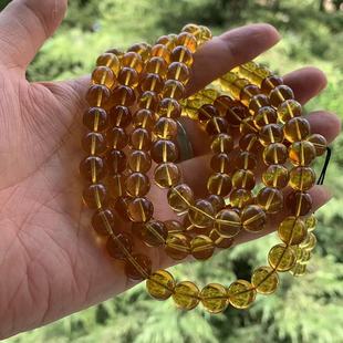缅甸天然金色琥珀项链9mm圆珠琥珀项链108颗金珀项链一物一证