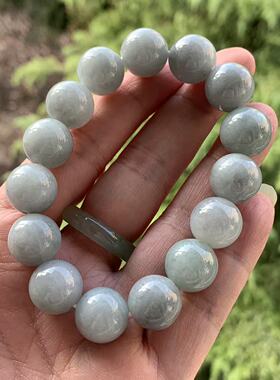 缅甸翡翠天然A货翡翠灰色黑色乌鸡圆珠手串手链13.5mm一物一证