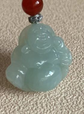 缅甸天然玉佛翡翠吊坠A货冰种淡绿色小佛公挂件弥勒佛布袋佛吊坠