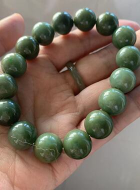 缅甸玉缅甸A货翡翠手串黄加绿色油青深绿色翡翠圆珠手串14mm