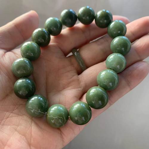 缅甸A货翡翠手串黄加绿手串14mm