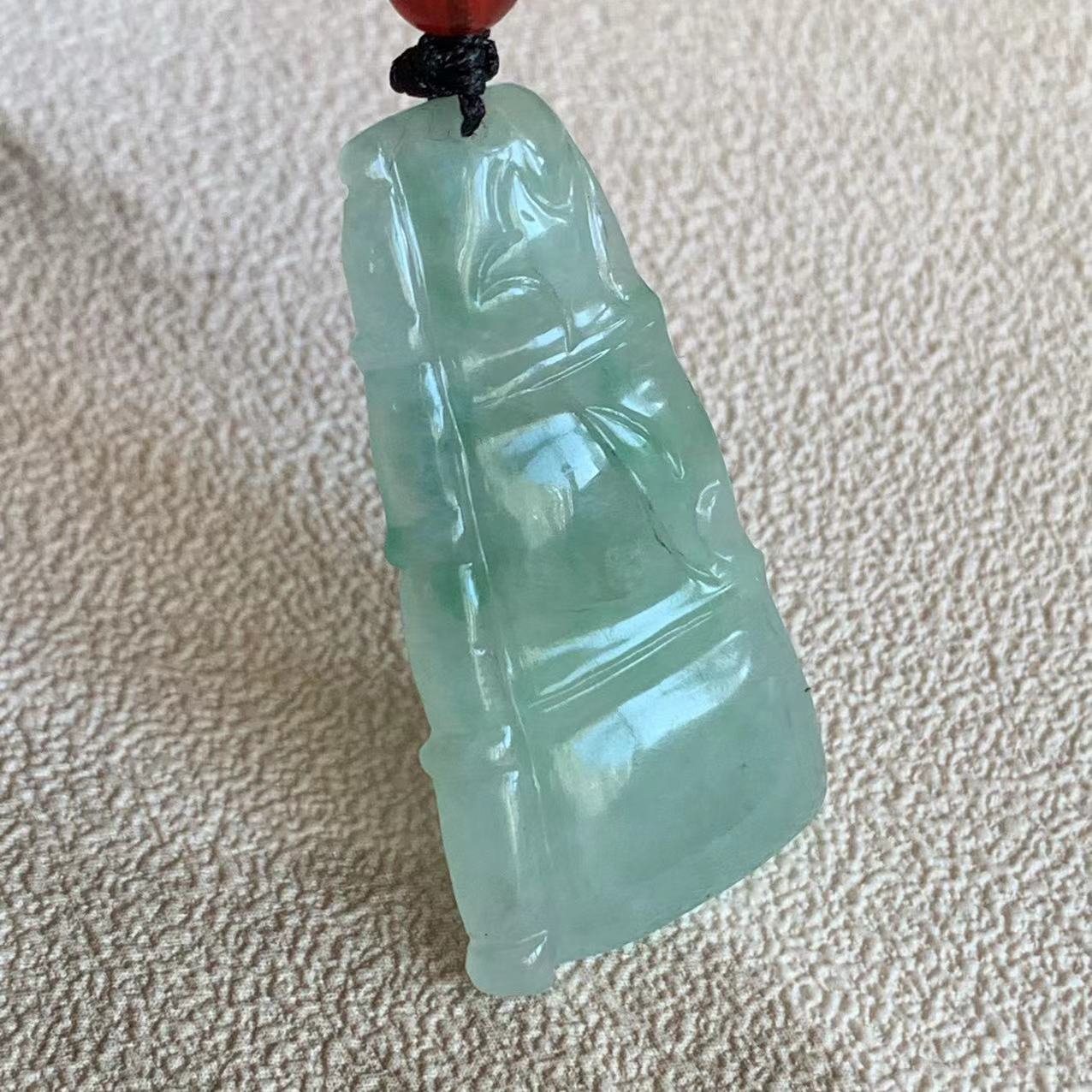 缅甸翡翠吊坠绿色果绿色竹节挂件