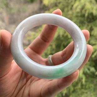 12.3 缅甸A货翡翠手镯淡紫色绿飘花圆条手镯12 53.5mm一物一证