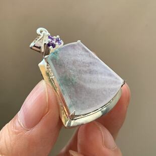 缅甸A货翡翠吊坠白色淡粉色飘花无事牌挂件24.9 2.4mm一物一证