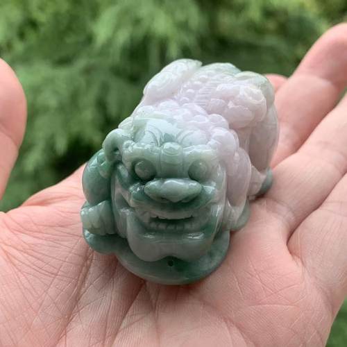 缅甸A货翡翠双彩貔貅茶宠手把件