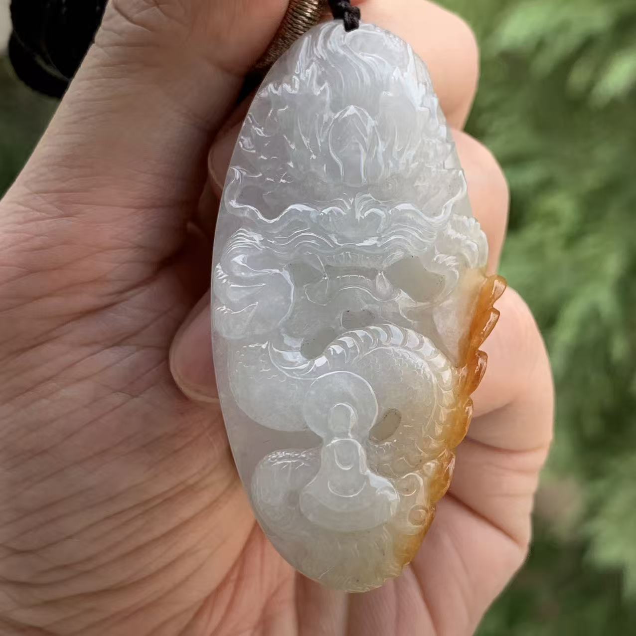 缅甸A货翡翠吊坠橙黄色黄翡龙牌起胶白色老坑料龙牌挂件一物一证