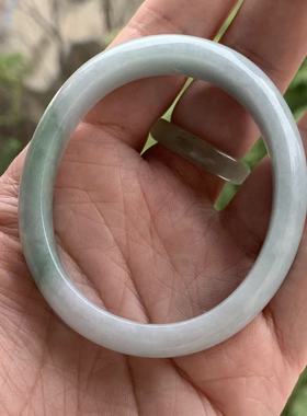 缅甸天然A货手镯老料牛仔蓝淡蓝色飘绿花贵妃手镯12.2/7/54.2mm