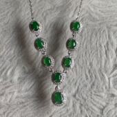 缅甸天然A货翡翠项链绿色蛋面镶嵌套链6 6.5mmS925银锆石镶嵌