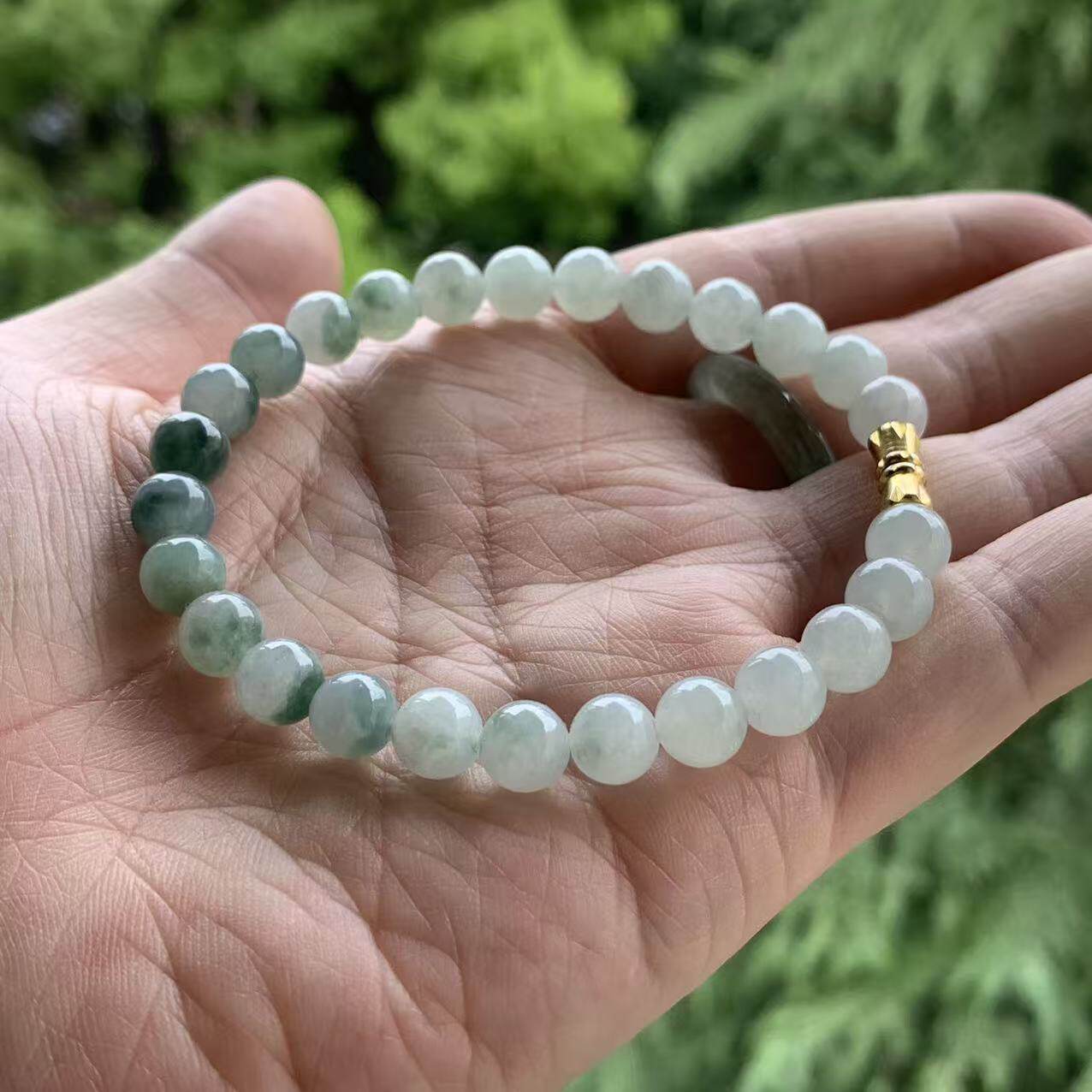缅甸天然A货翡翠蓝色飘花小手串