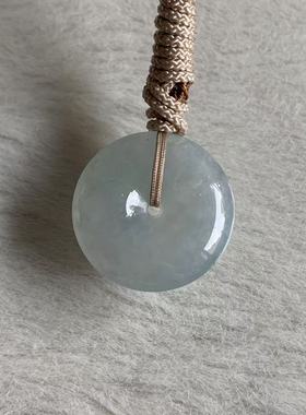 缅甸天然A货翡翠吊坠白色蓝色翡翠平安扣挂件25/5.7mm一物一证