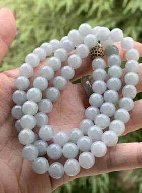 缅甸天然A货翡翠项链起胶老坑料蓝色翡翠圆珠项链9mm一物一证