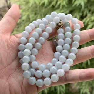 缅甸天然A货翡翠项链起胶老坑料蓝色翡翠圆珠项链9mm一物一证