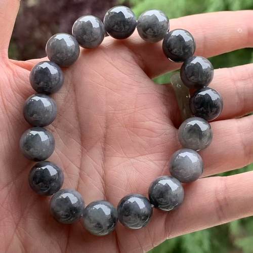 缅甸天然A货翡翠黑色乌鸡手串