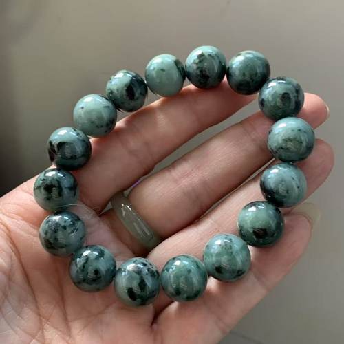 缅甸翡翠手串蓝色底飘花手串13mm
