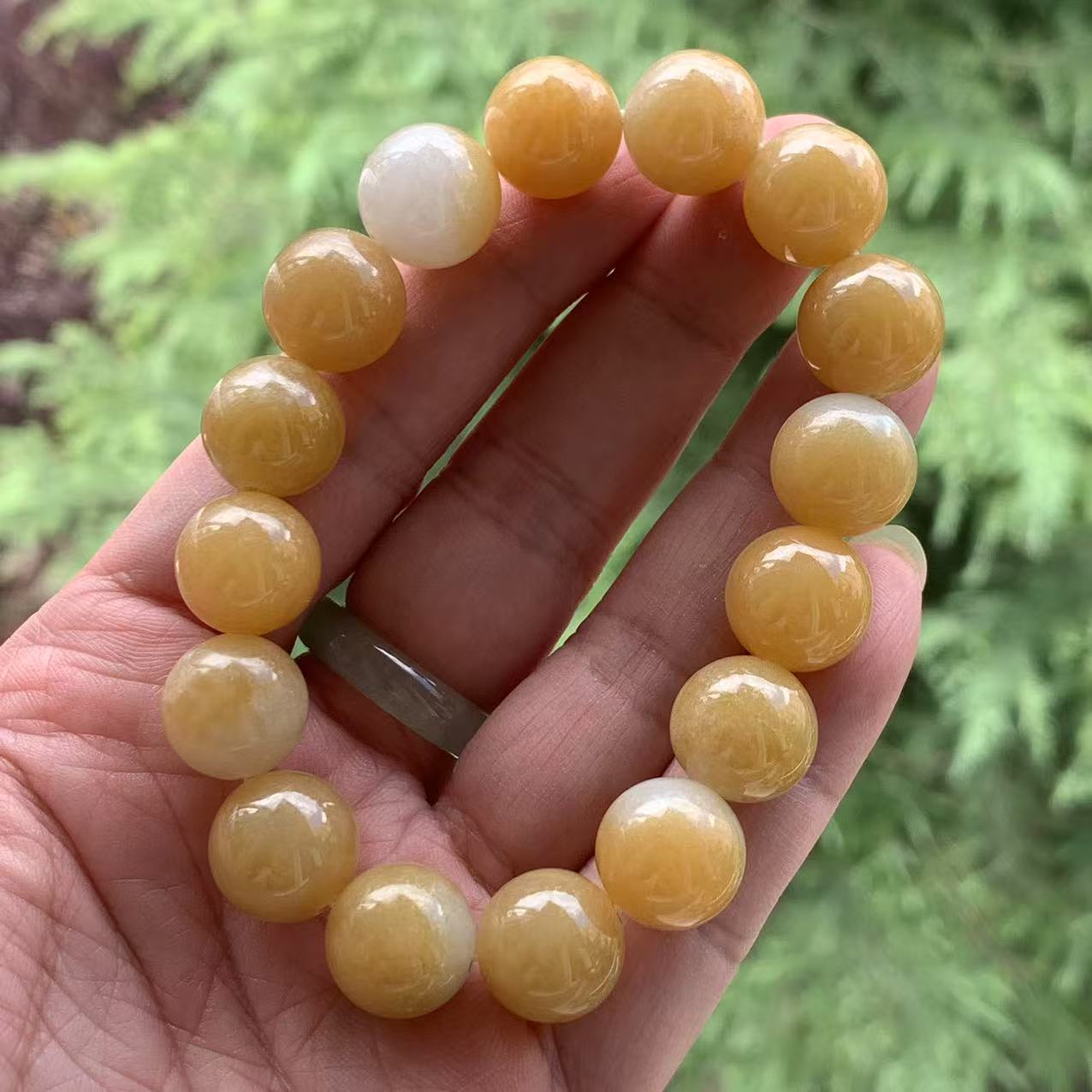 缅甸A货翡翠鸡油黄黄翡手串13mm