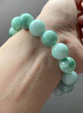 缅甸翡翠手串A货浅绿色淡绿色手串绿色翡翠圆珠手串手链13.5mm