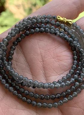 缅甸A货翡翠项链高冰种黑色乌鸡水墨丹青小米珠项链3.5mm一物一证