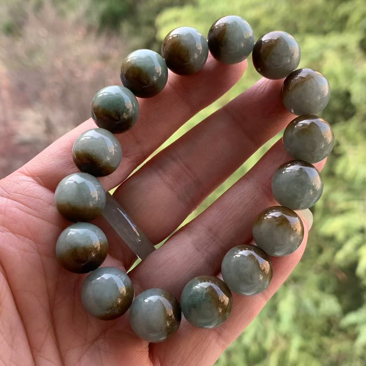 缅甸翡翠手串蓝色聚宝盆13mm