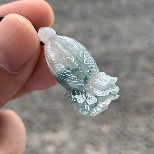 缅甸玉缅甸天然翡翠A货吊坠起胶蓝色飘花白菜百财挂件一物一证