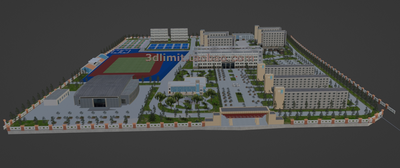 学校园区小区建筑obj fbx glb 3dMax C4D犀牛rhino Maya sketchup