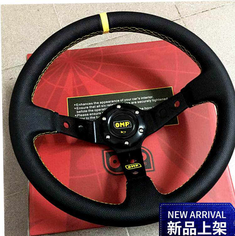 改装赛车14寸毛真皮绒毛翻皮通用竞技方向盘竞技大凹磨砂皮方向盘