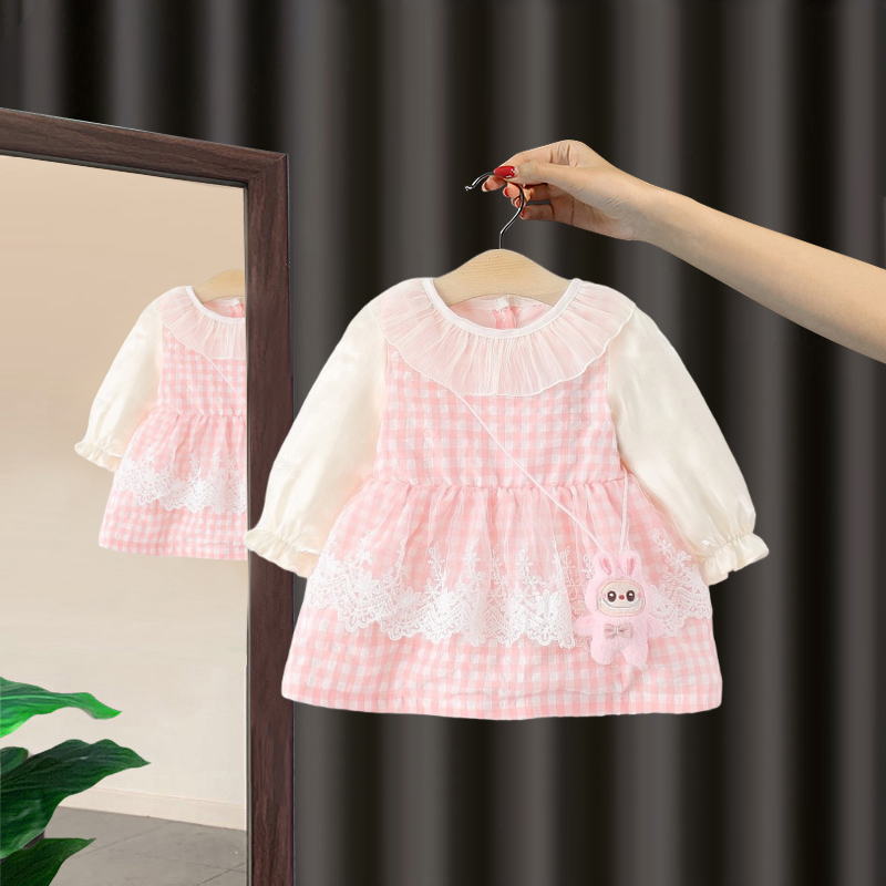女童连衣裙春秋装新款欧美中小童休闲格子裙洋气女宝宝长裙公主裙