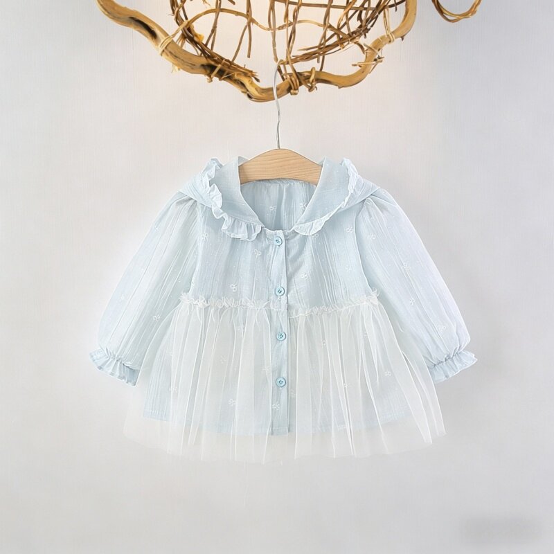 女童甜美公主风防晒衣夏季新款洋气网纱拼接中长款女宝宝薄款外套