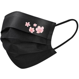 防晒印花图案潮 夏季 樱花一次性口罩三层黑色白色大人时尚 可爱个性