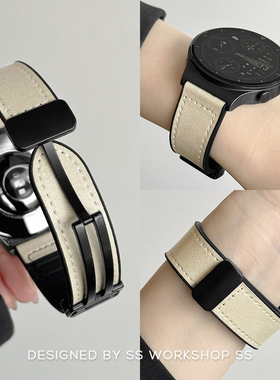 卡素疯马真皮磁吸扣适用华为gt4手表表带GT三星watch 3 PRO 22 20