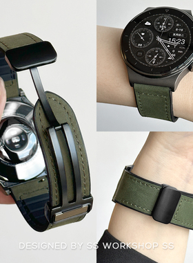 卡素表带适用华为手表gt2疯马纹GT3pro真皮watch3 /4磁吸扣22三星