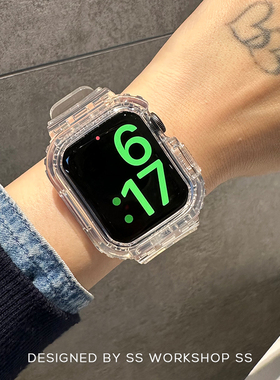 卡素新款s11冰川透明一体iwatch表带s8适用苹果applewatch9运动女