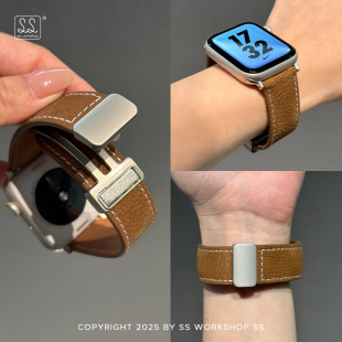 新款 S11头层磨砂牛皮革磁吸扣iwatch手表带适用applewatch苹果s10