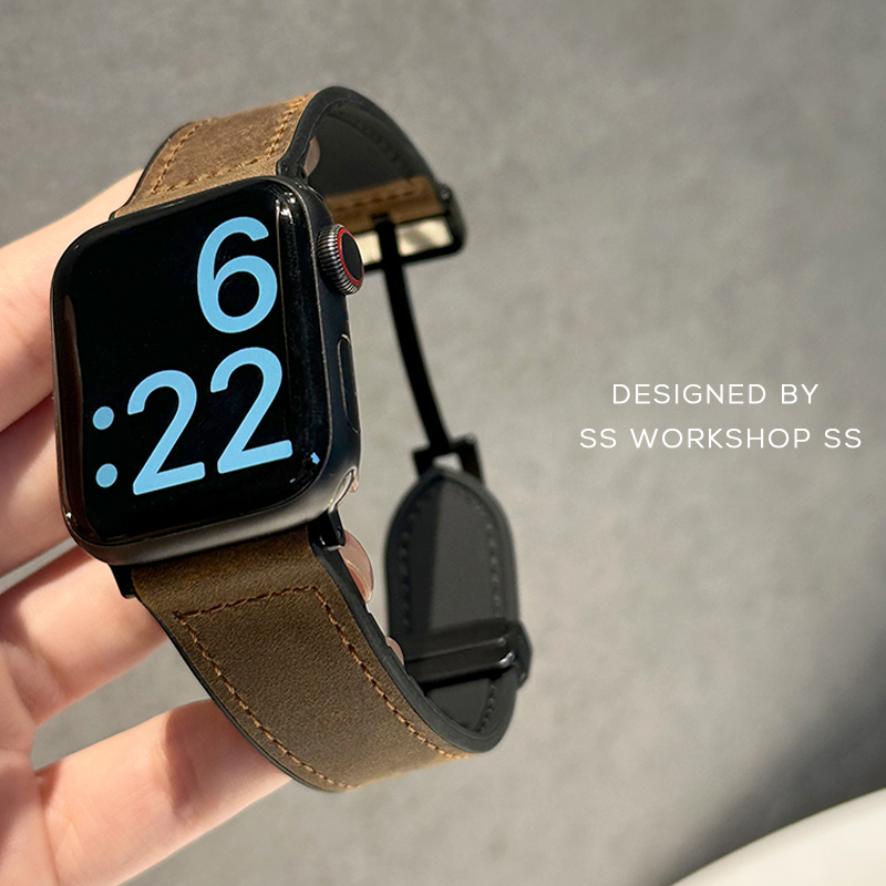 高级感疯马真皮iwatch表带