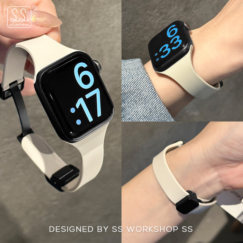 新款小众细版iwatch表带磁吸硅胶夏天7适用苹果applewatch高级感8