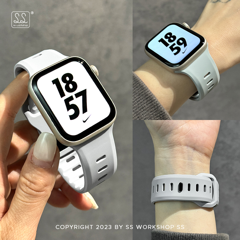 夏新款浅灰运动硅胶iwatch手表带s10适用苹果applewatch高级感