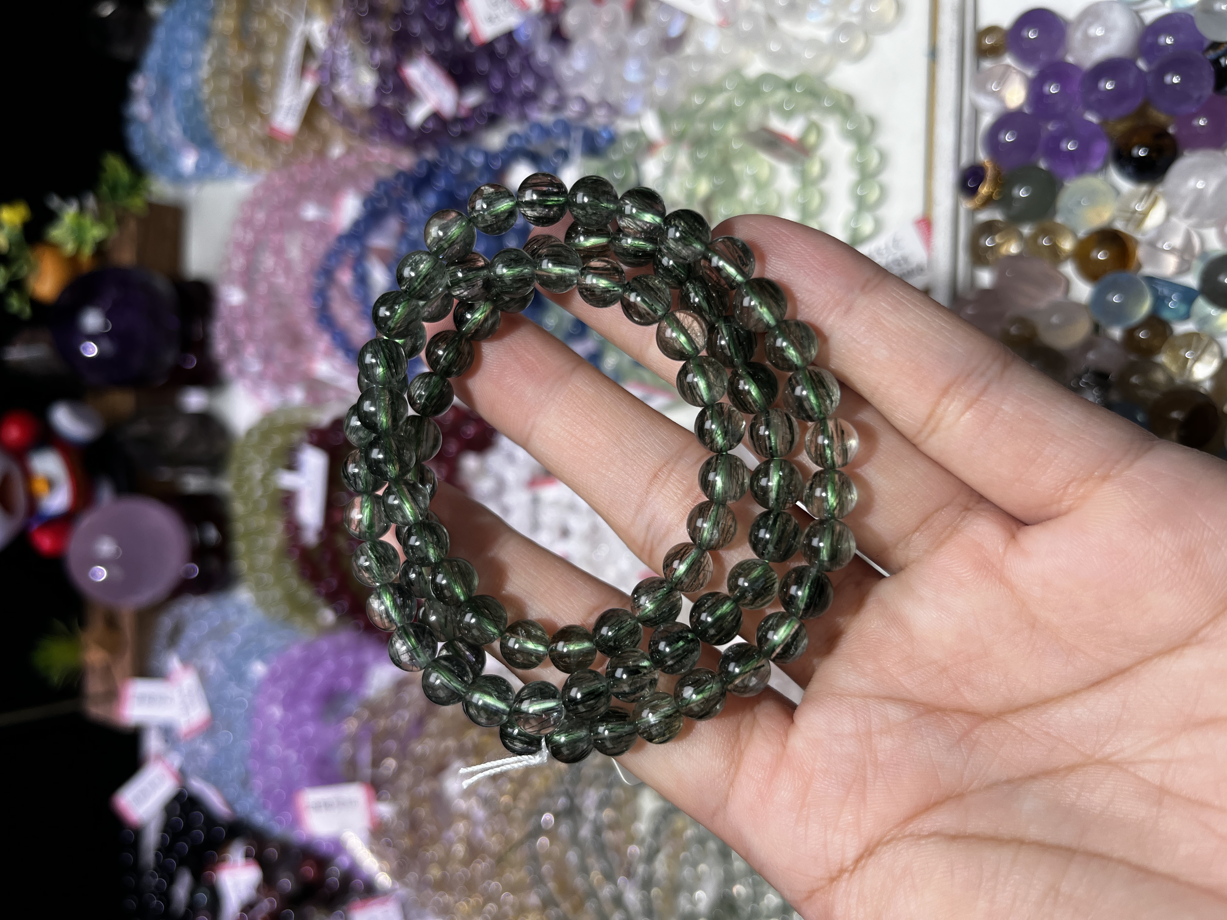 NO.3759天然绿碧玺发三圈手链6.5mm33g