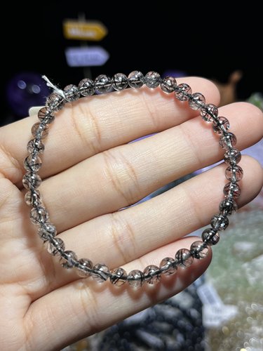 NO.9302天然黑发晶手链5mm6.5g