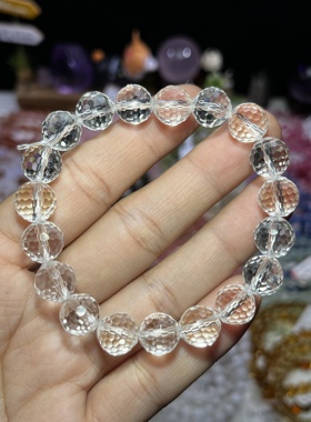 NO.5813天然白水晶刻面手链10mm28.1g