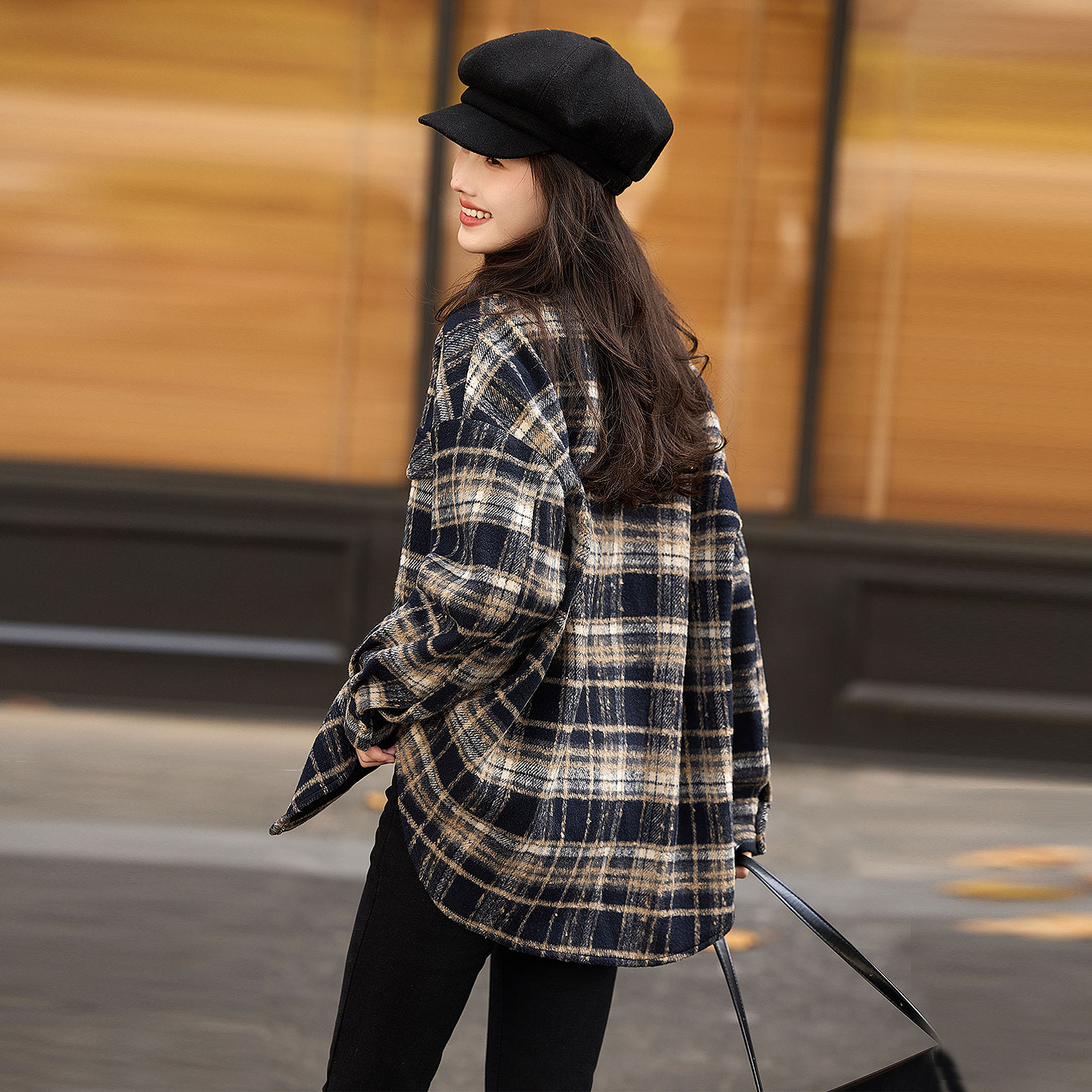 格子衬衫外套女2025冬季新款百搭衬衣高级宽松复古加厚款加绒上衣